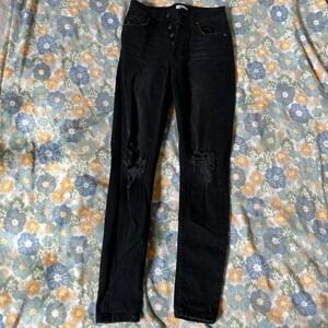 Forever 21 Premium Black high-waisted skinny jeans with ripped details women's